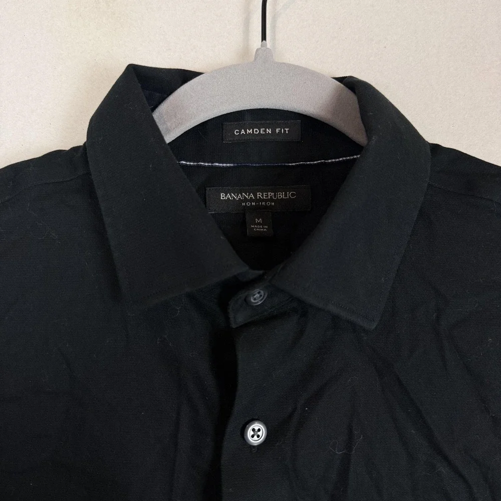 Banana Republic Dress Shirt Mens Medium 15.5 32/33 Black Solid Slim Fit Non Iron